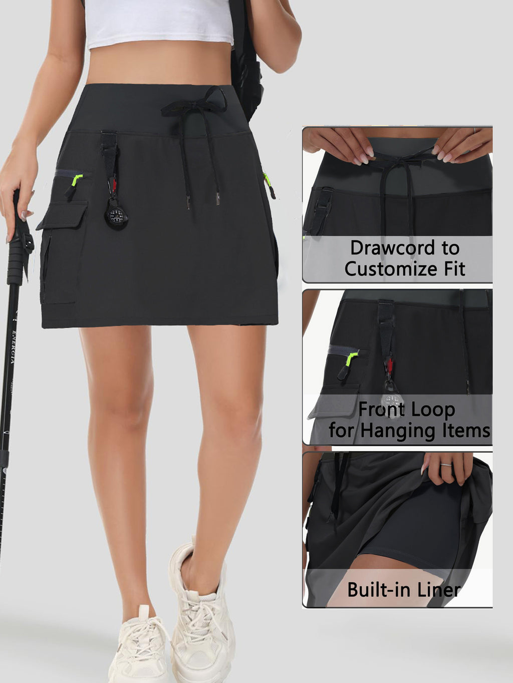 Women's High-Waist Cargo Outdoor Skort | Quick-Dry Hiking Skirt with Built-in Shorts &amp; Pockets