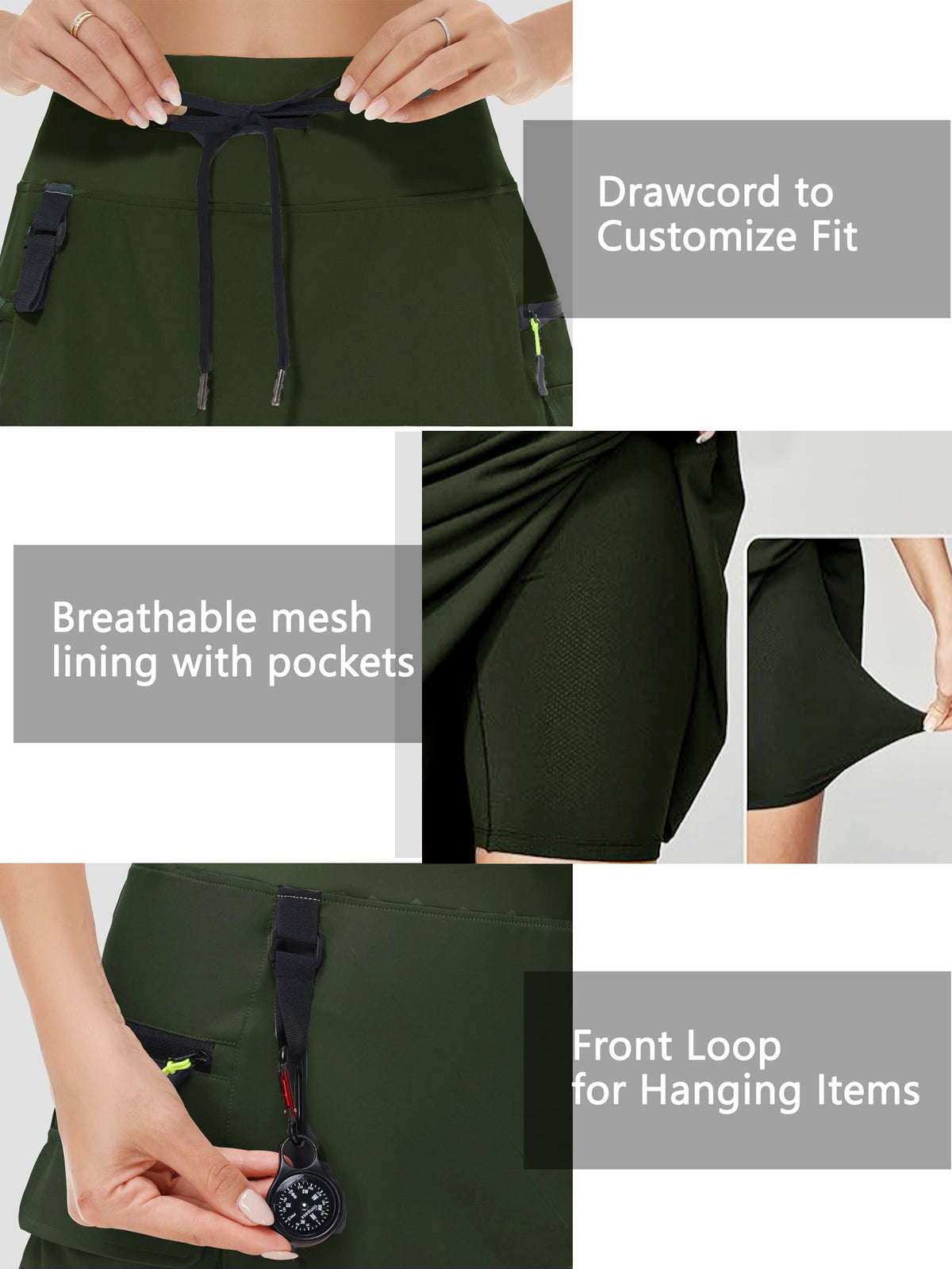 Women's High-Waisted Outdoor Cargo Skort | Quick-Dry Hiking Skirt with Built-in Shorts &amp; Pockets