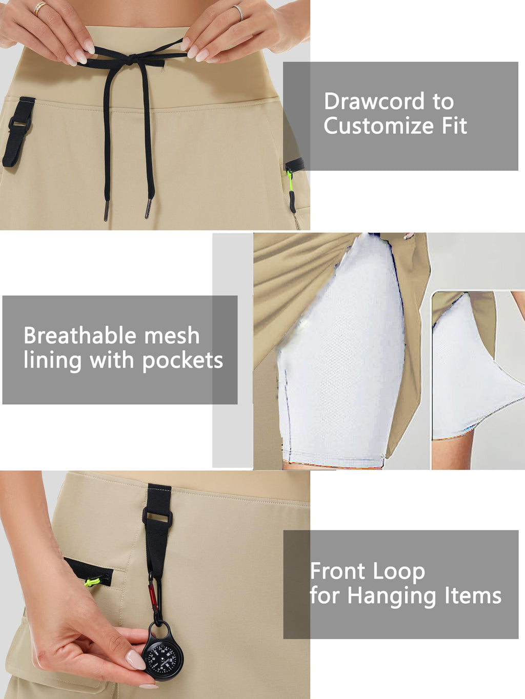 Women's High-Waisted Outdoor Cargo Skort | Quick-Dry Hiking Skirt with Built-in Shorts &amp; Pockets