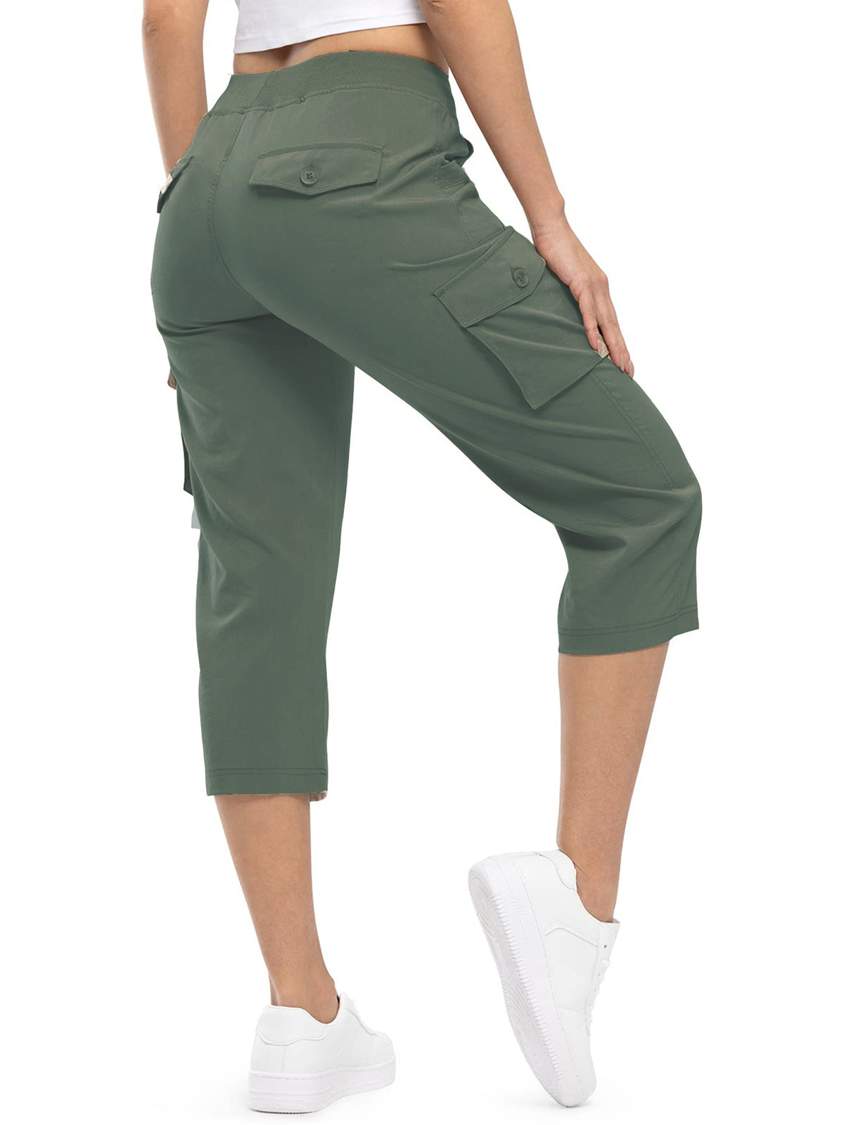 Women's Outdoor Cargo Capri Pants | Lightweight Quick-Dry Cropped Hiking Pants with Ribbed Waistband &amp; Pockets