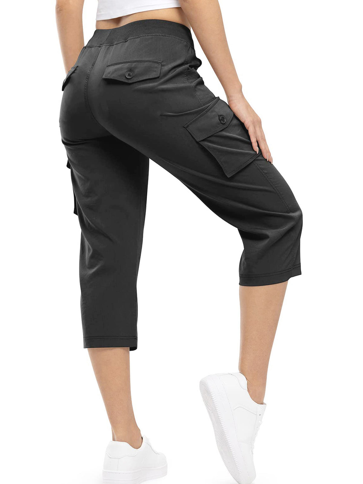 Women's Outdoor Cargo Capri Pants | Lightweight Quick-Dry Cropped Hiking Pants with Ribbed Waistband &amp; Pockets