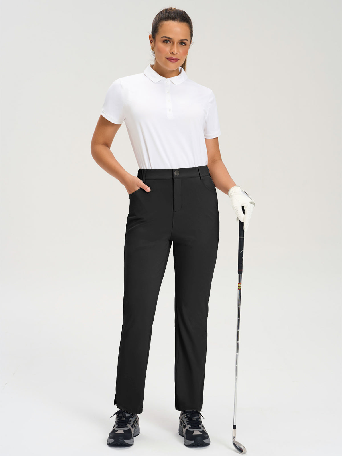 Women's High-Waisted Stretch Golf Pants | Slim Straight-Leg Athletic Trousers with Elastic Back Waistband &amp; Pockets