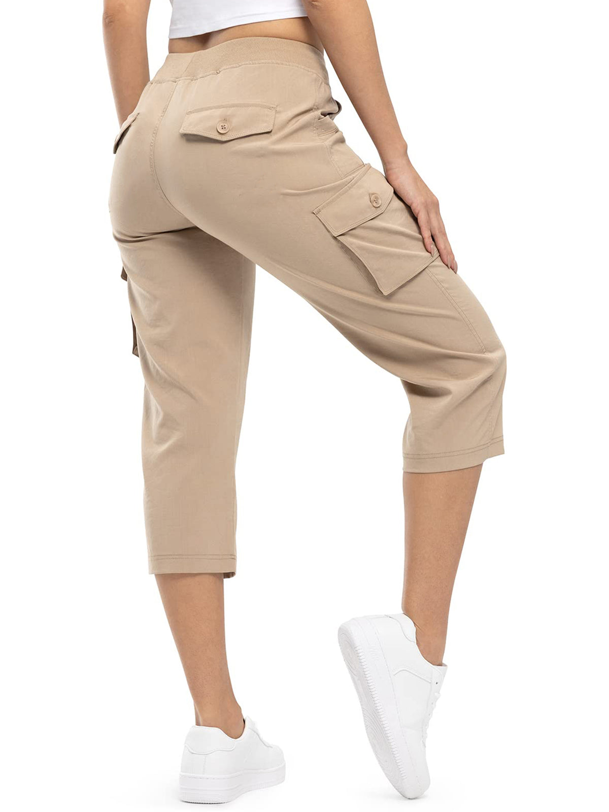 Women's Outdoor Cargo Capri Pants | Lightweight Quick-Dry Cropped Hiking Pants with Ribbed Waistband &amp; Pockets