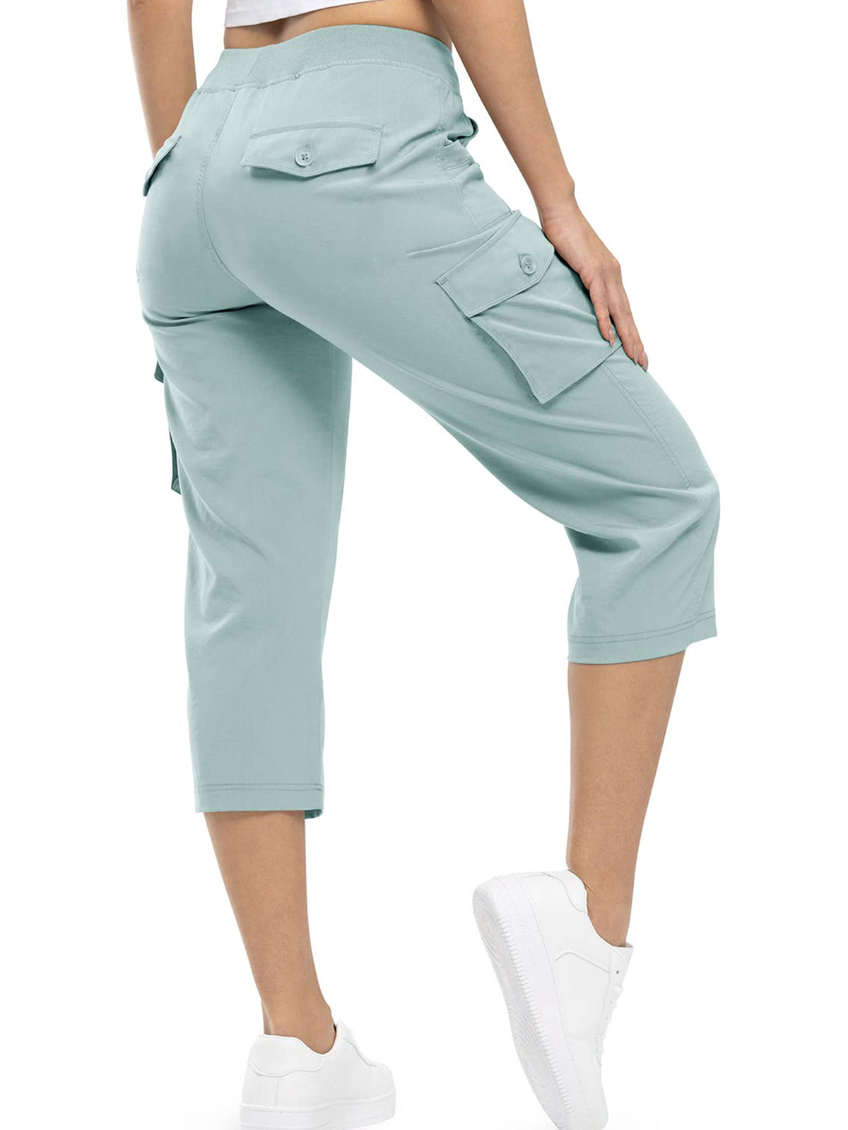 Women's Outdoor Cargo Capri Pants | Lightweight Quick-Dry Cropped Hiking Pants with Ribbed Waistband &amp; Pockets