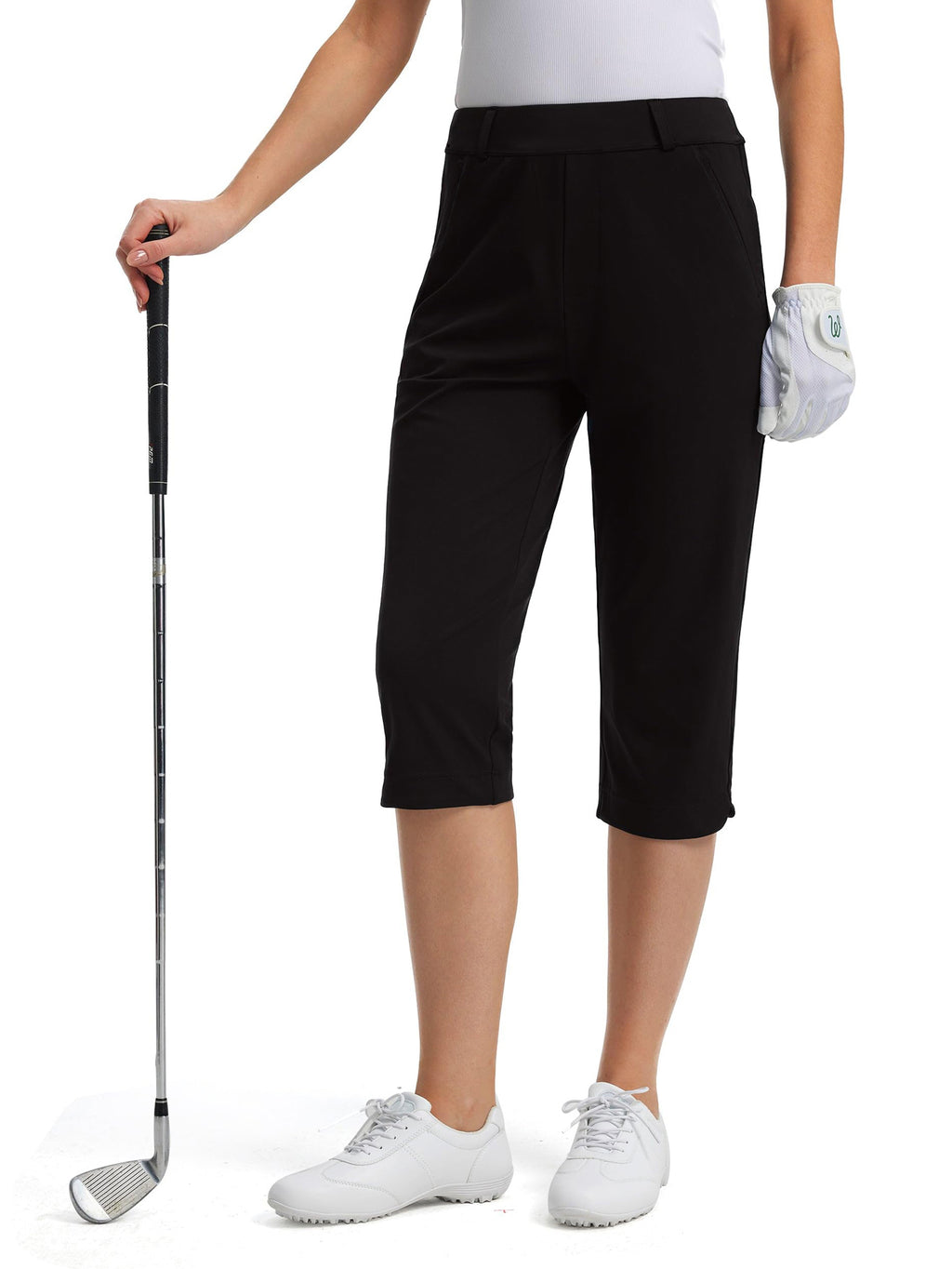 Women's Stretch Golf Capri Pants | Slim-Fit Cropped Outdoor Pants with Pockets &amp; Belt Loops