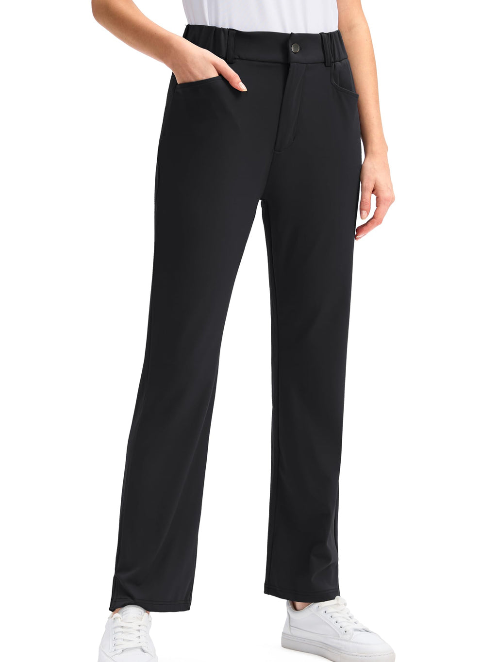 Women's High-Waisted Stretch Golf Pants | Slim Straight-Leg Athletic Trousers with Elastic Back Waistband &amp; Pockets