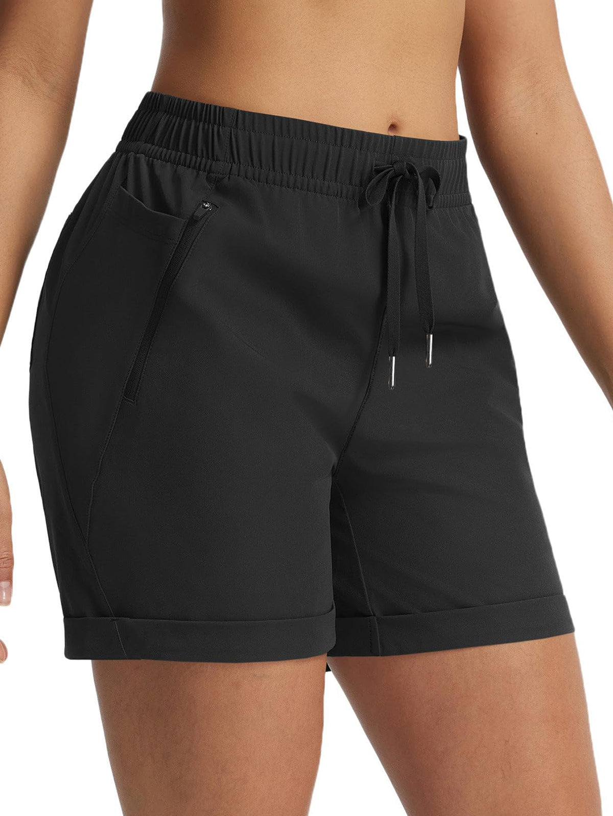 Women's High-Waisted Quick-Dry Hiking Shorts | Lightweight Outdoor Athletic Shorts with Zipper Pockets &amp; Drawstring