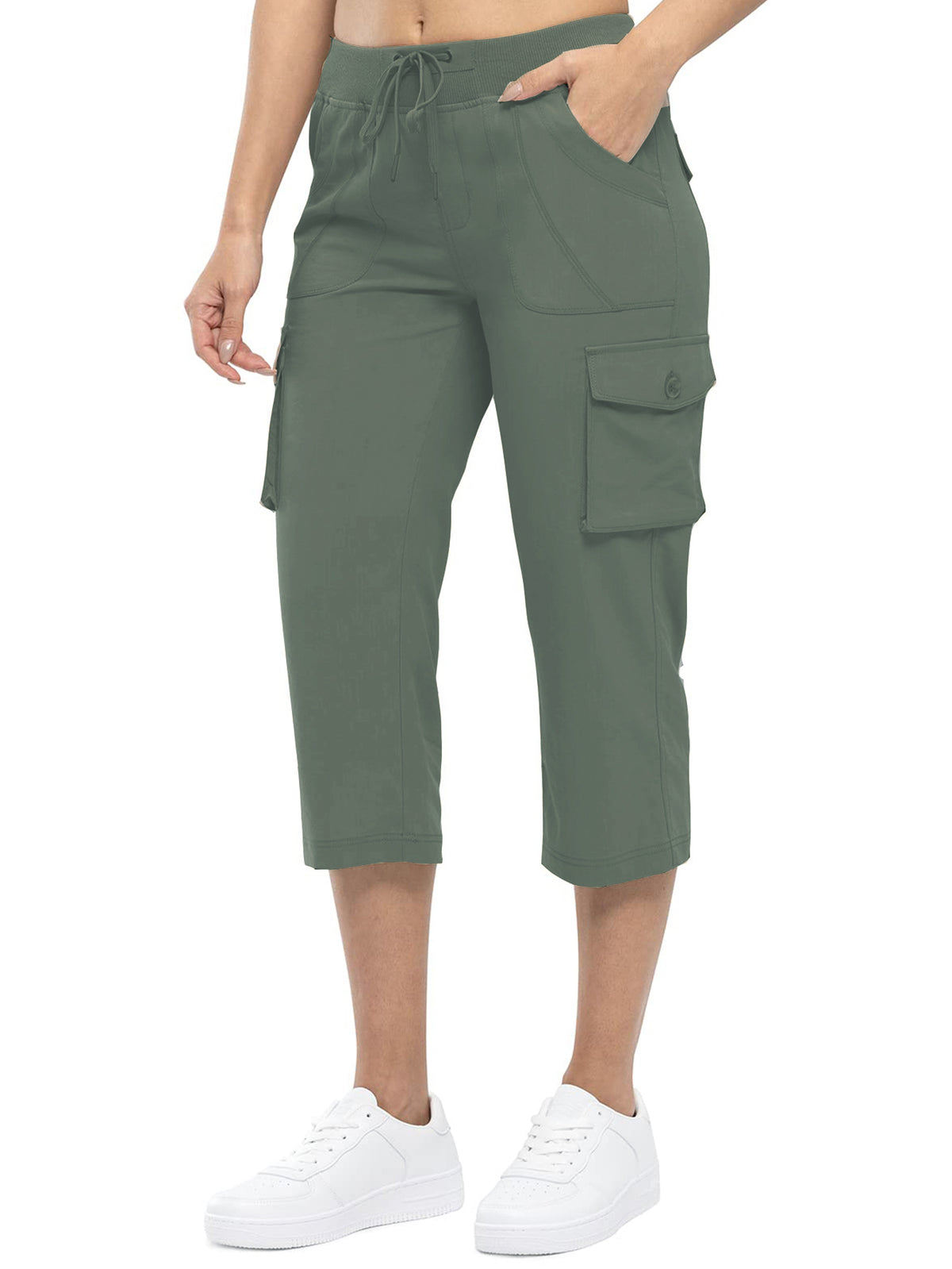 Women's Outdoor Cargo Capri Pants | Lightweight Quick-Dry Cropped Hiking Pants with Ribbed Waistband &amp; Pockets