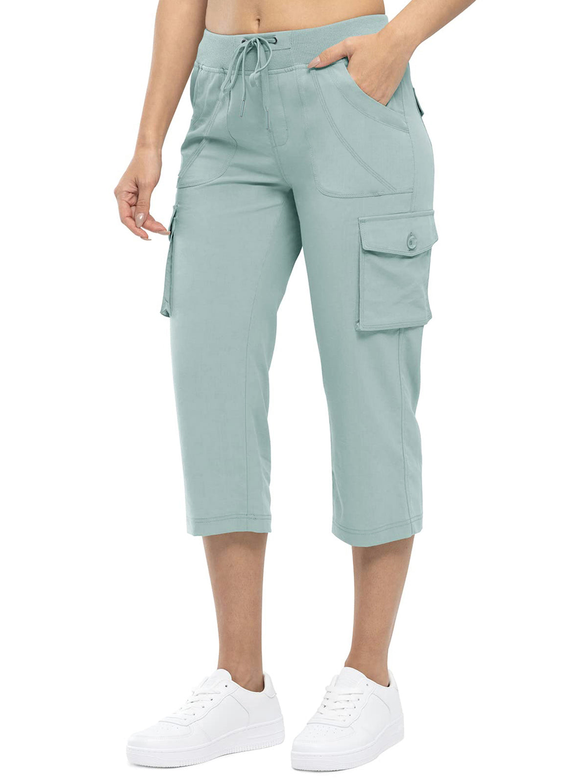 Women's Outdoor Cargo Capri Pants | Lightweight Quick-Dry Cropped Hiking Pants with Ribbed Waistband &amp; Pockets