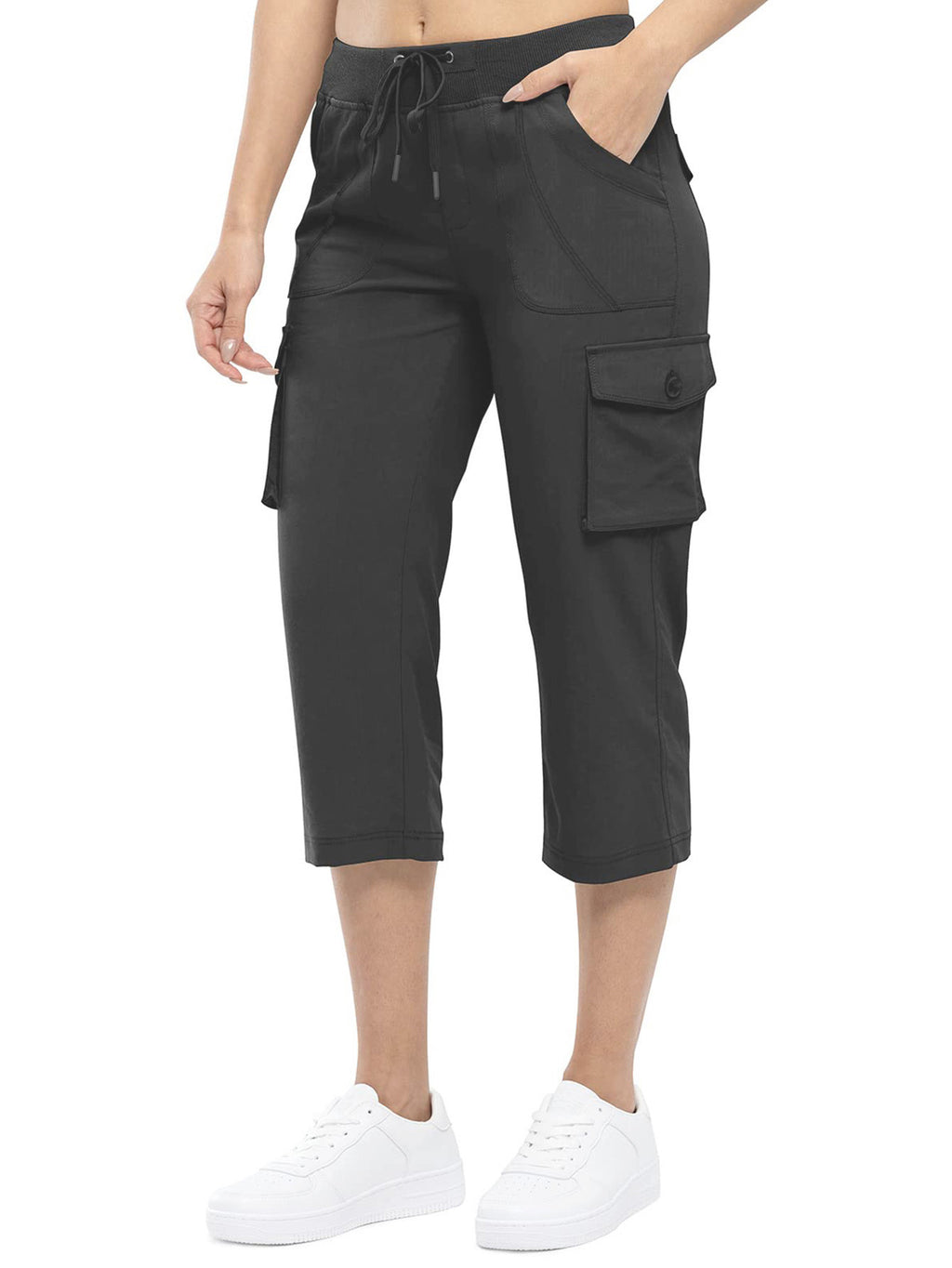 Women's Outdoor Cargo Capri Pants | Lightweight Quick-Dry Cropped Hiking Pants with Ribbed Waistband &amp; Pockets