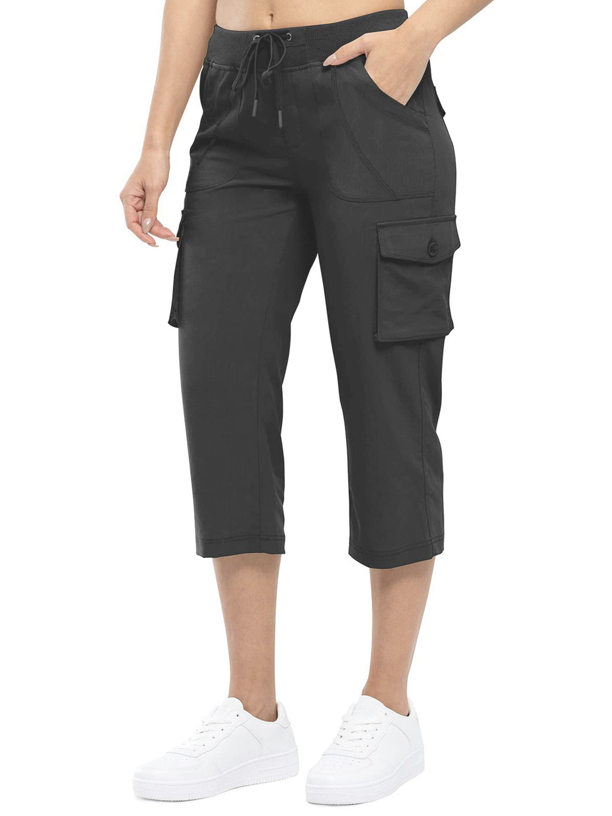 Women's Outdoor Cargo Capri Pants | Lightweight Quick-Dry Cropped Hiking Pants with Ribbed Waistband &amp; Pockets