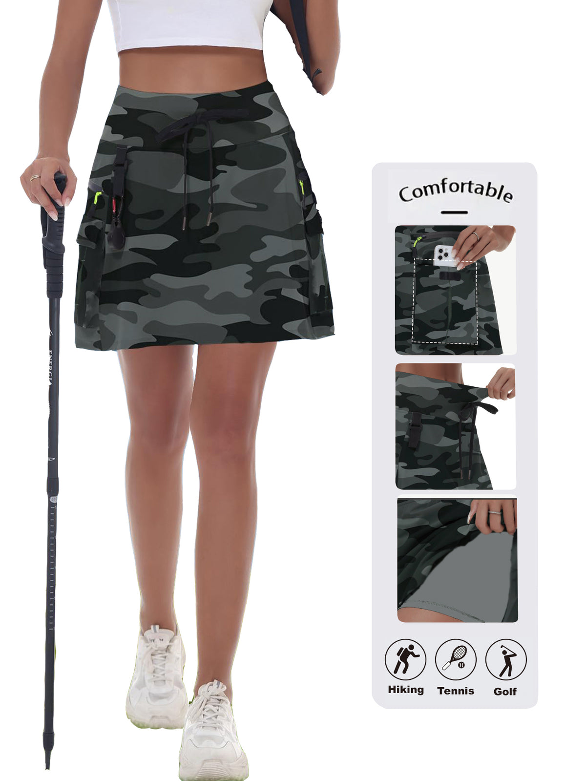 Women's High-Waist Cargo Outdoor Skort | Quick-Dry Hiking Skirt with Built-in Shorts &amp; Pockets