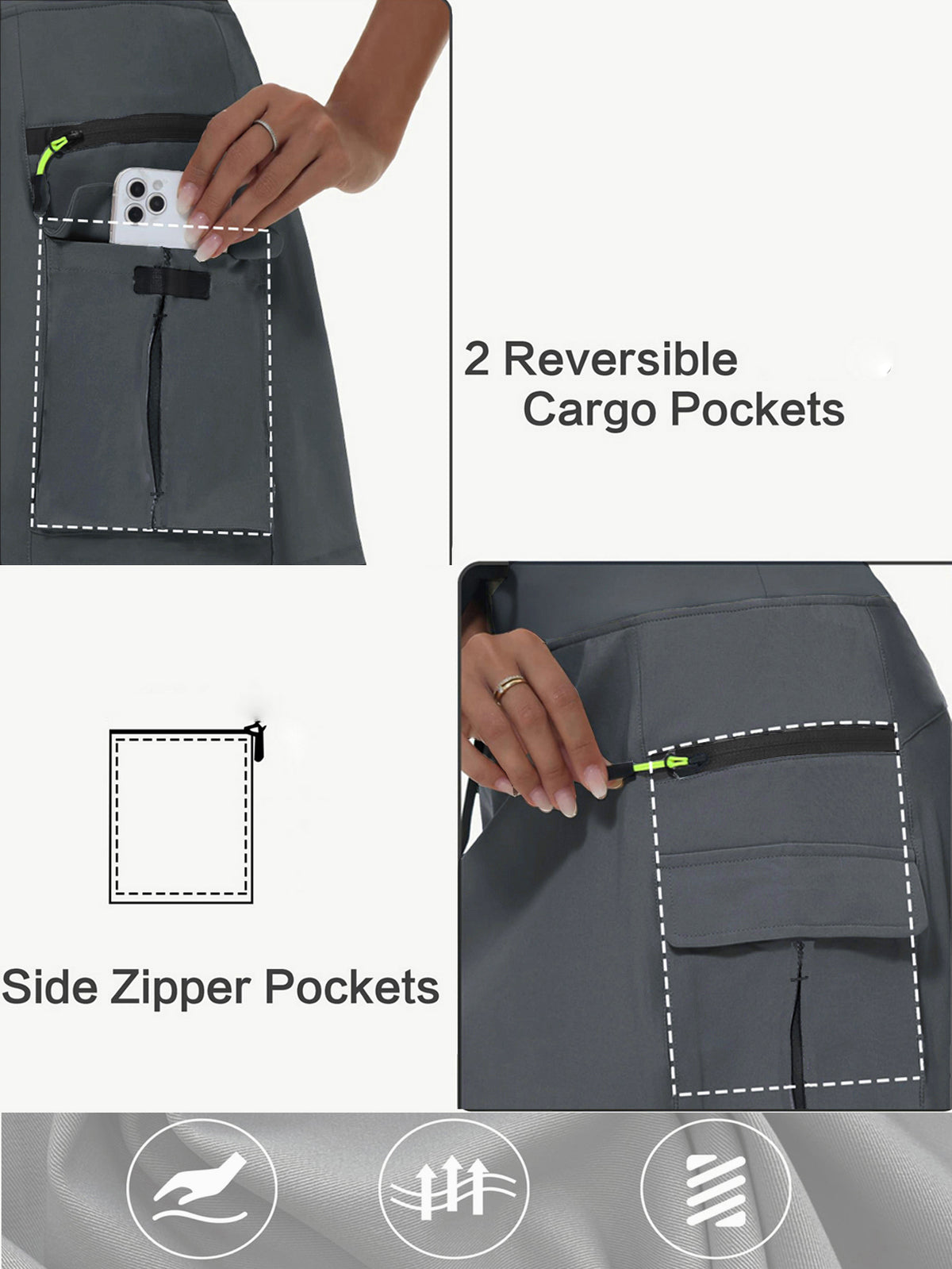 Women's High-Waisted Outdoor Cargo Skort | Quick-Dry Hiking Skirt with Built-in Shorts &amp; Pockets