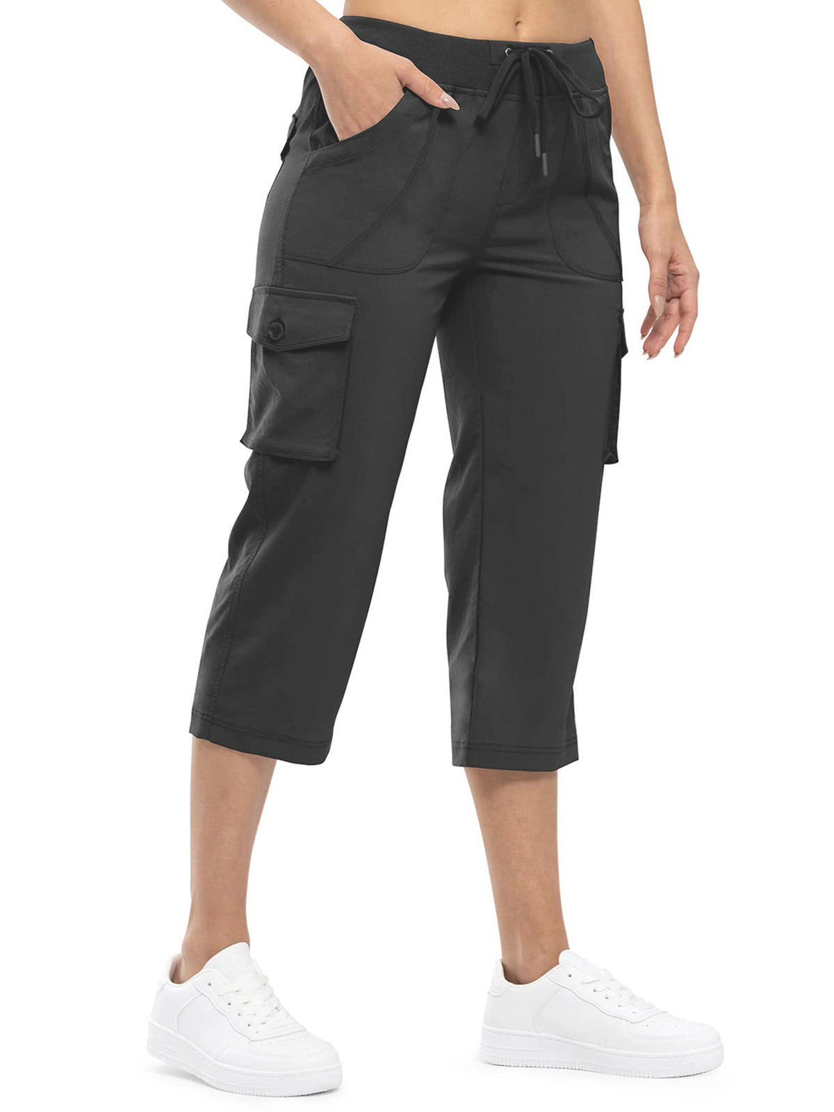 Women's Outdoor Cargo Capri Pants | Lightweight Quick-Dry Cropped Hiking Pants with Ribbed Waistband &amp; Pockets