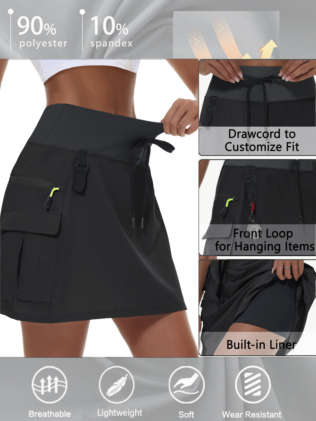 Women's High-Waist Cargo Outdoor Skort | Quick-Dry Hiking Skirt with Built-in Shorts &amp; Pockets