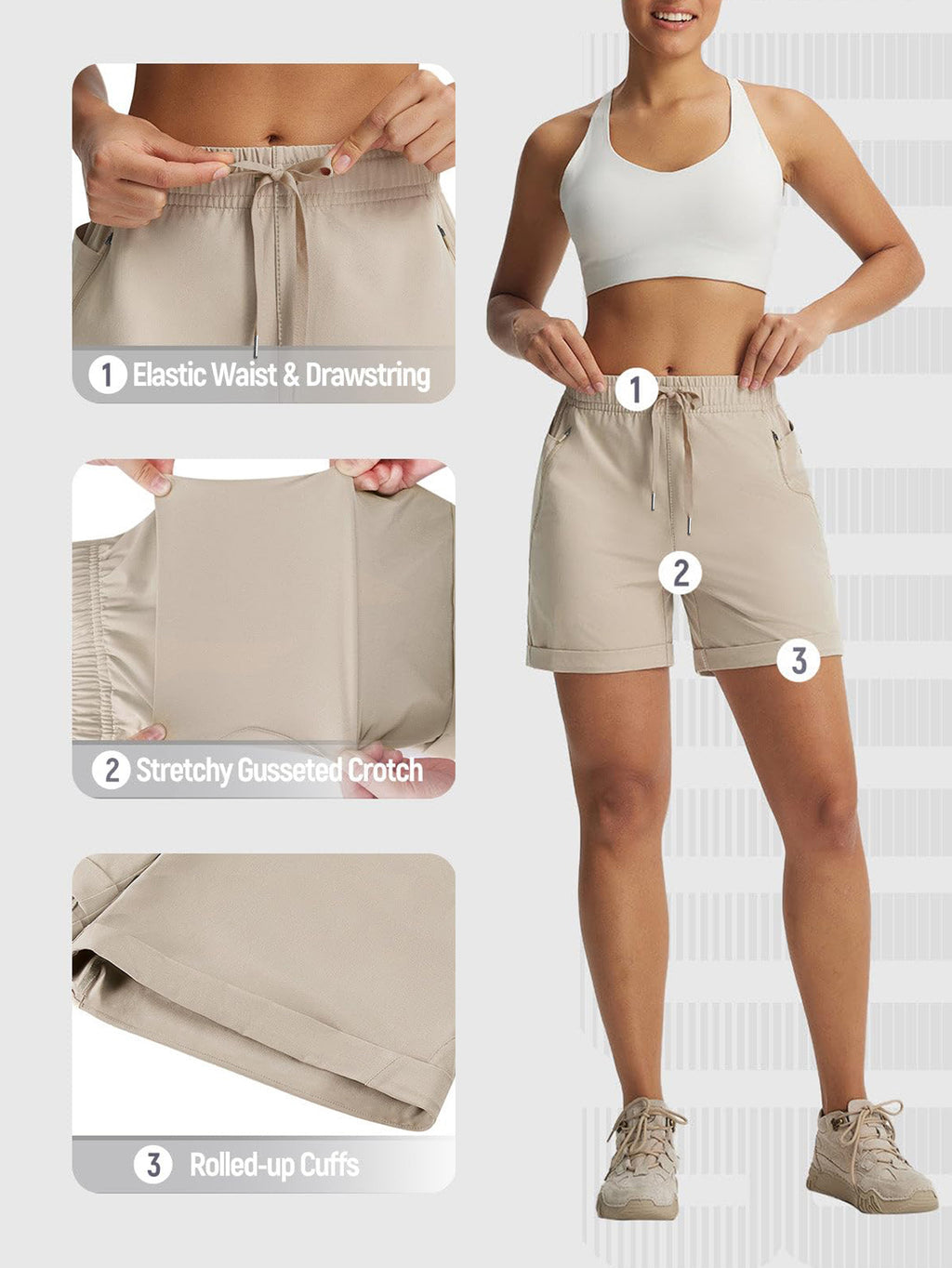 Women's High-Waisted Quick-Dry Hiking Shorts | Lightweight Outdoor Athletic Shorts with Zipper Pockets &amp; Drawstring
