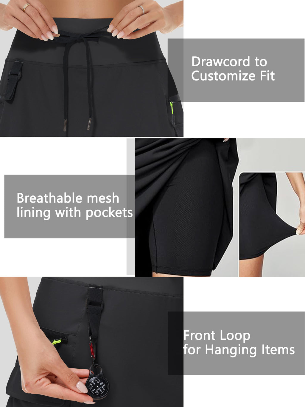 Women's High-Waisted Outdoor Cargo Skort | Quick-Dry Hiking Skirt with Built-in Shorts &amp; Pockets