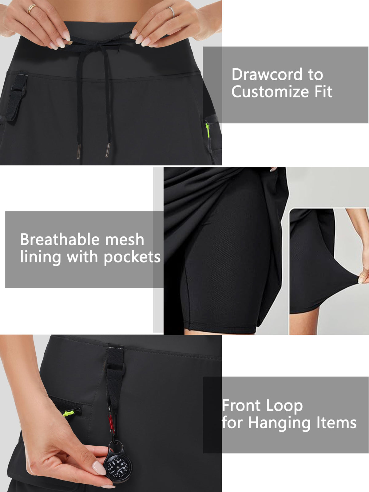 Women's High-Waisted Outdoor Cargo Skort | Quick-Dry Hiking Skirt with Built-in Shorts &amp; Pockets