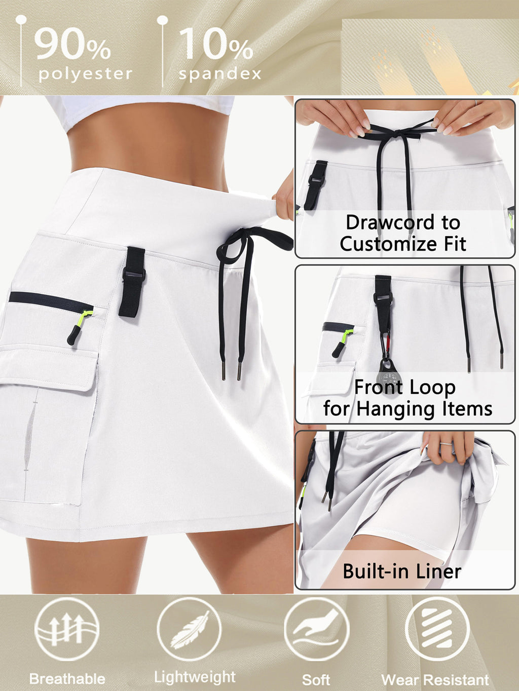 Women's High-Waist Cargo Outdoor Skort | Quick-Dry Hiking Skirt with Built-in Shorts &amp; Pockets