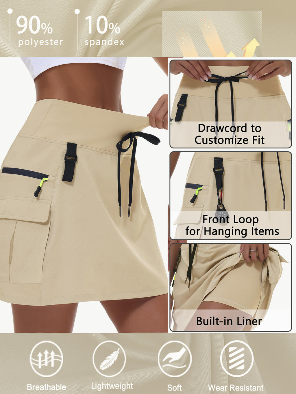 Women's High-Waist Cargo Outdoor Skort | Quick-Dry Hiking Skirt with Built-in Shorts &amp; Pockets