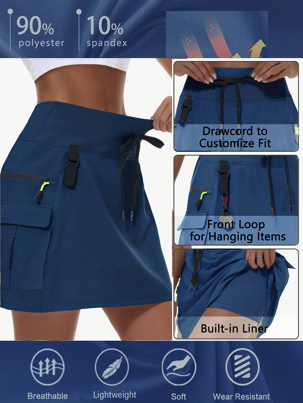 Women's High-Waist Cargo Outdoor Skort | Quick-Dry Hiking Skirt with Built-in Shorts &amp; Pockets