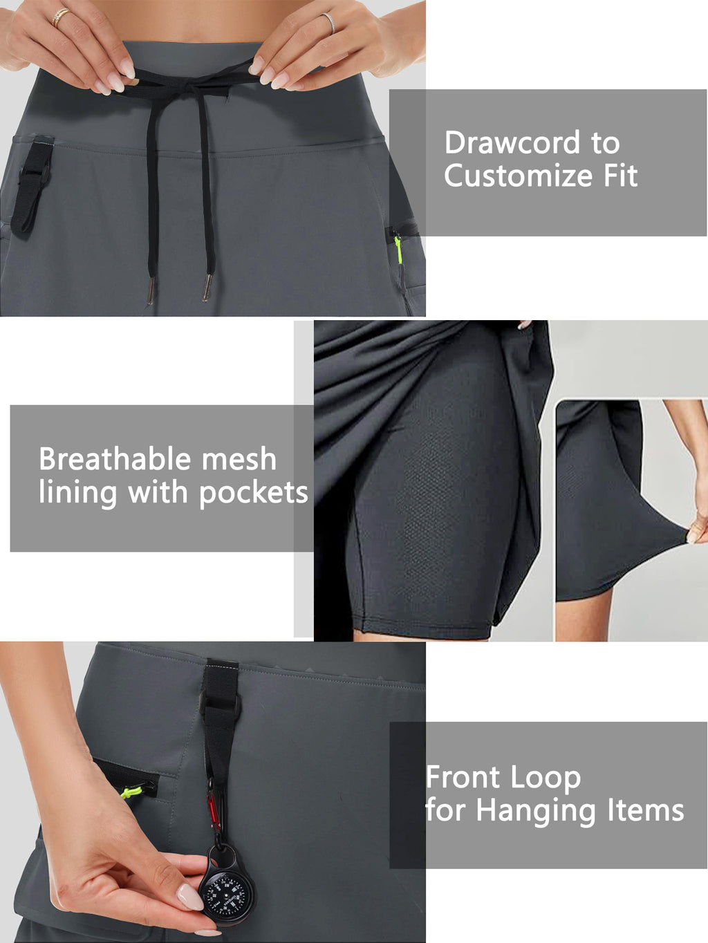 Women's High-Waisted Outdoor Cargo Skort | Quick-Dry Hiking Skirt with Built-in Shorts &amp; Pockets