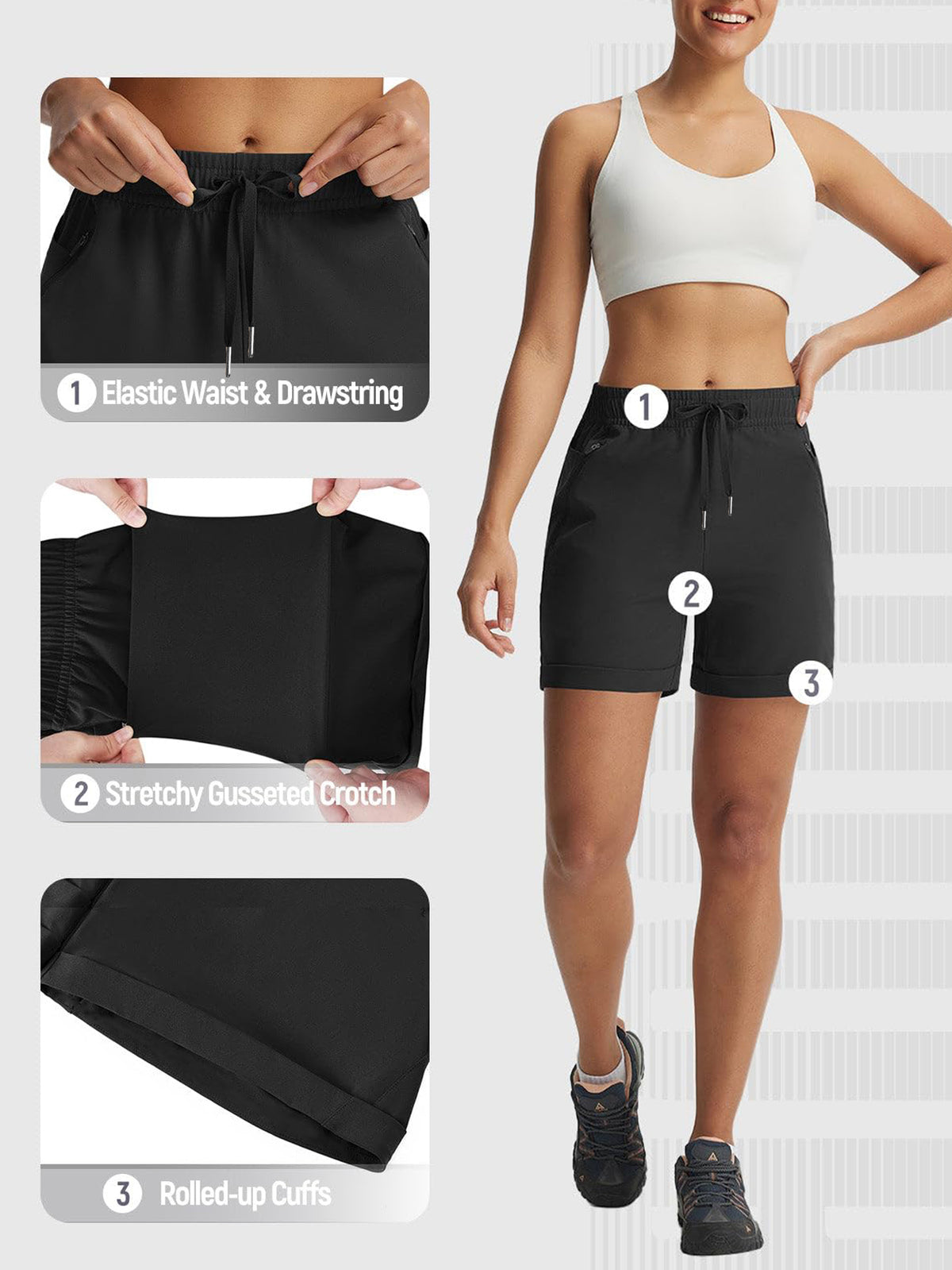 Women's High-Waisted Quick-Dry Hiking Shorts | Lightweight Outdoor Athletic Shorts with Zipper Pockets &amp; Drawstring