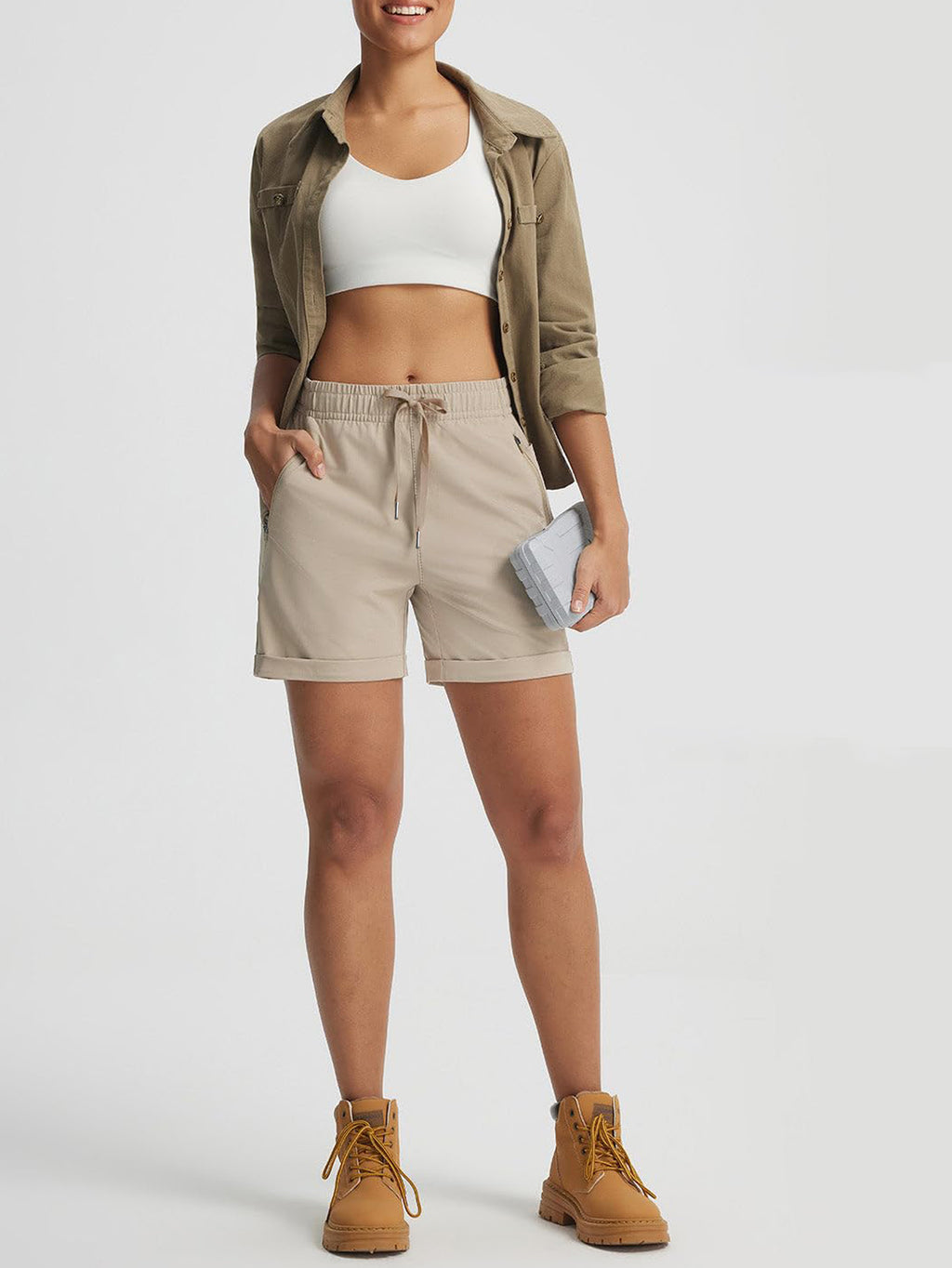 Women's High-Waisted Quick-Dry Hiking Shorts | Lightweight Outdoor Athletic Shorts with Zipper Pockets &amp; Drawstring