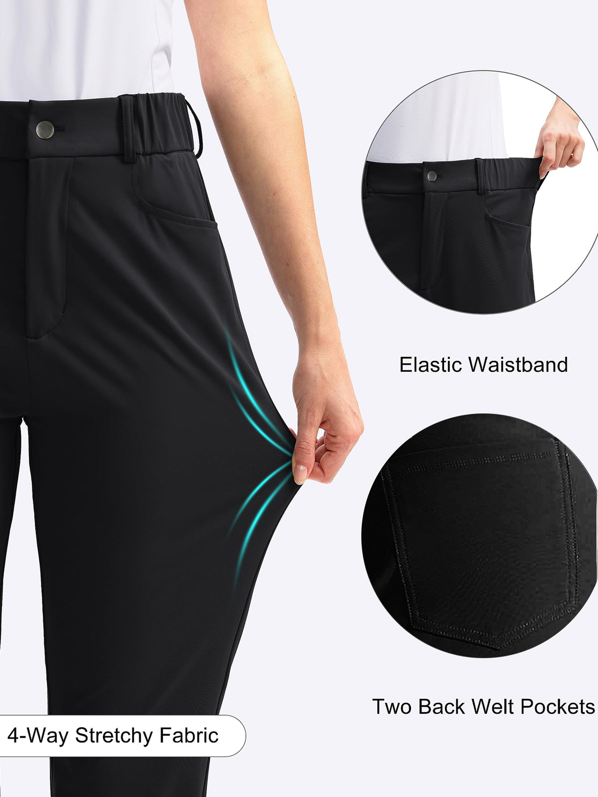 Women's High-Waisted Stretch Golf Pants | Slim Straight-Leg Athletic Trousers with Elastic Back Waistband &amp; Pockets