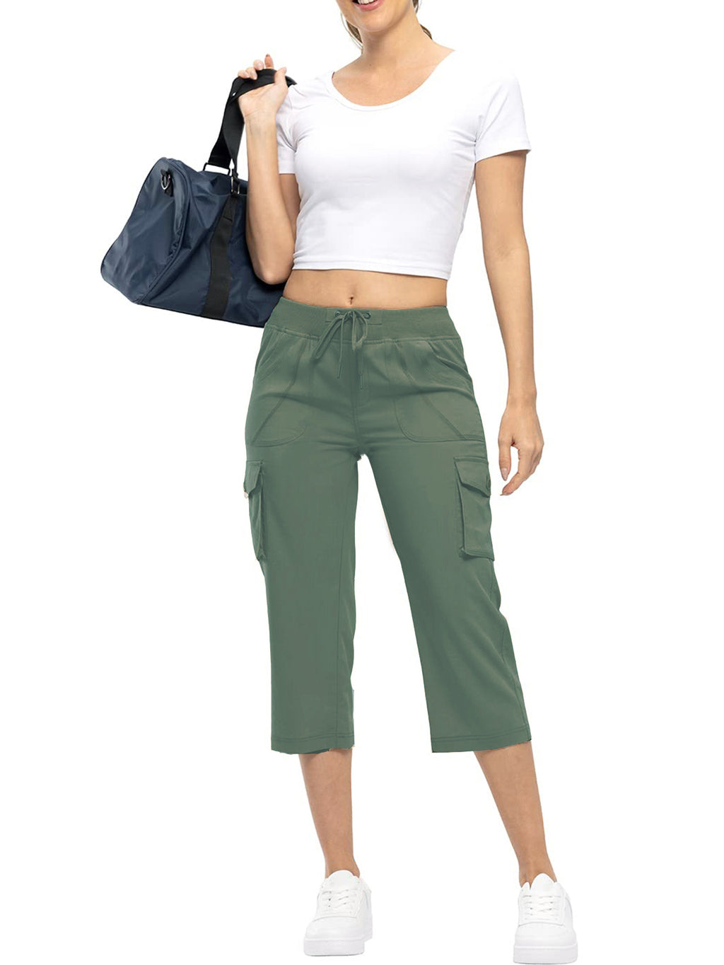 Women's Outdoor Cargo Capri Pants | Lightweight Quick-Dry Cropped Hiking Pants with Ribbed Waistband &amp; Pockets