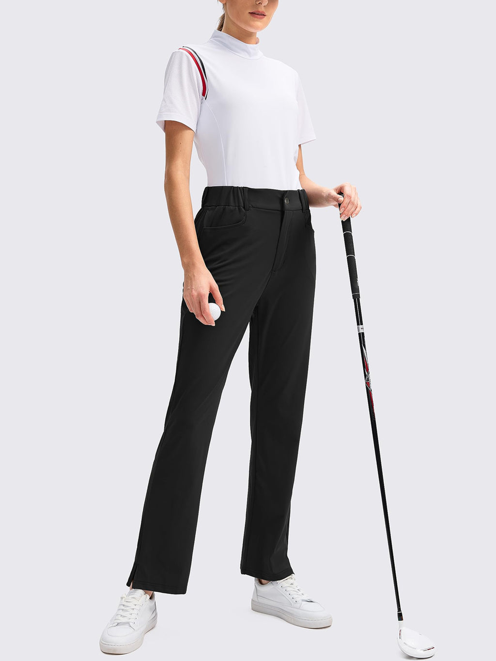 Women's High-Waisted Stretch Golf Pants | Slim Straight-Leg Athletic Trousers with Elastic Back Waistband &amp; Pockets