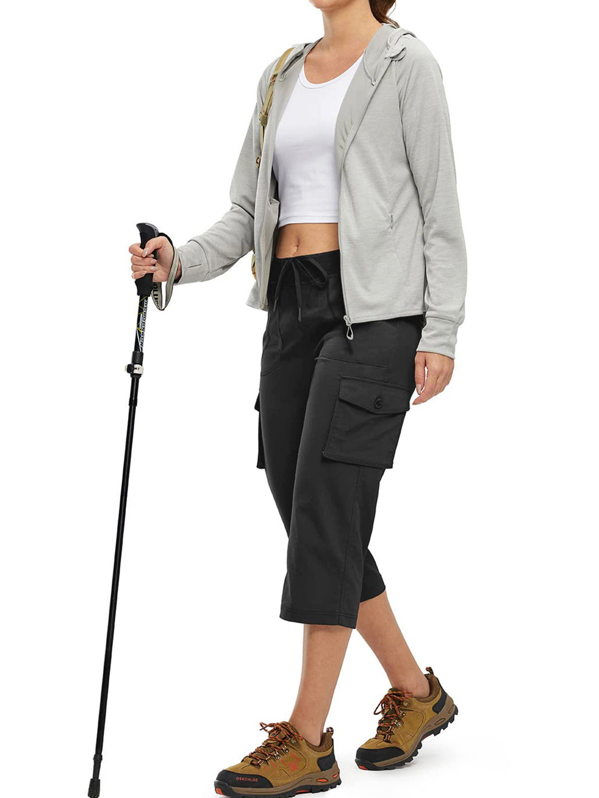 Women's Outdoor Cargo Capri Pants | Lightweight Quick-Dry Cropped Hiking Pants with Ribbed Waistband &amp; Pockets
