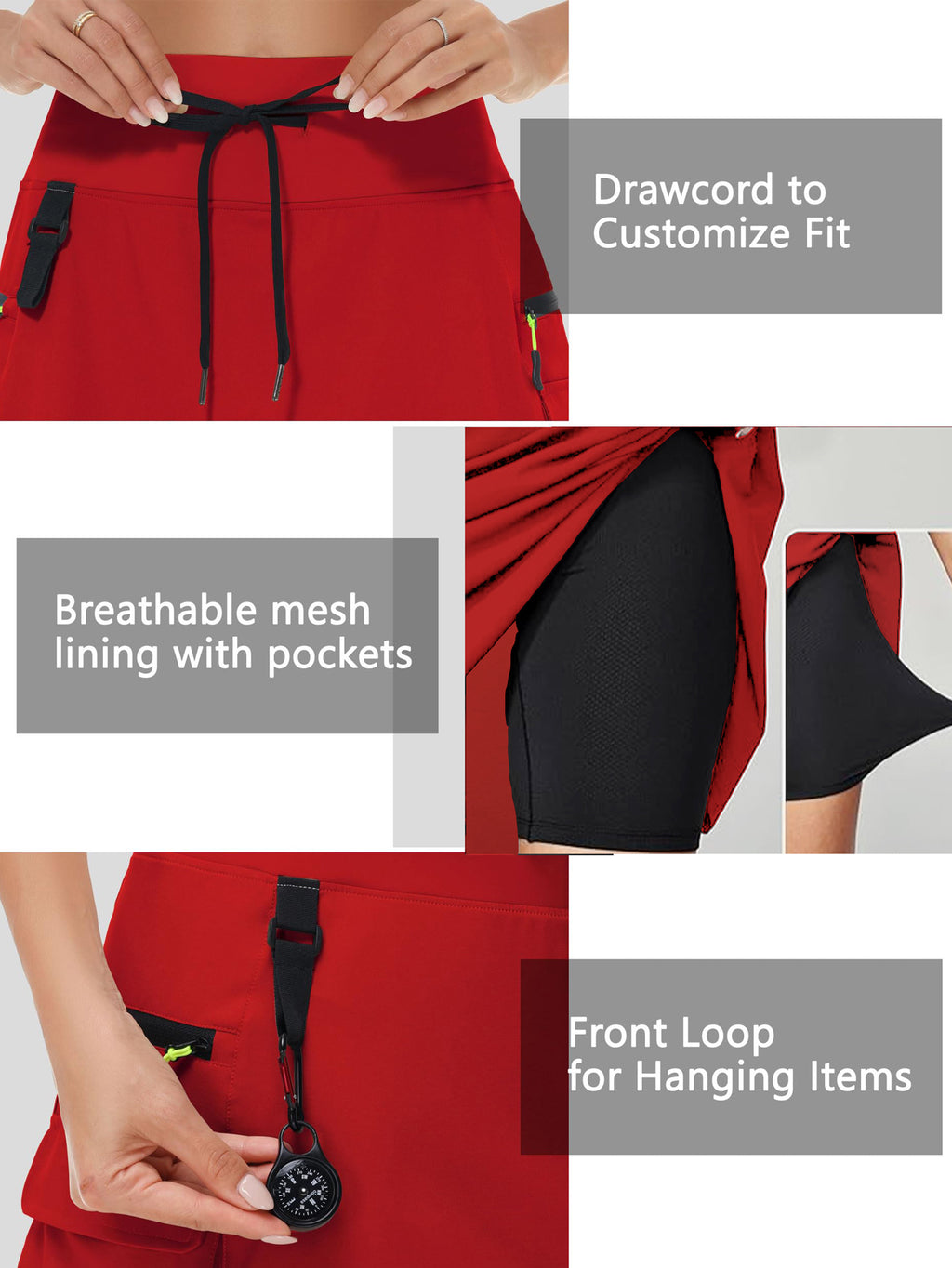 Women's High-Waisted Outdoor Cargo Skort | Quick-Dry Hiking Skirt with Built-in Shorts &amp; Pockets