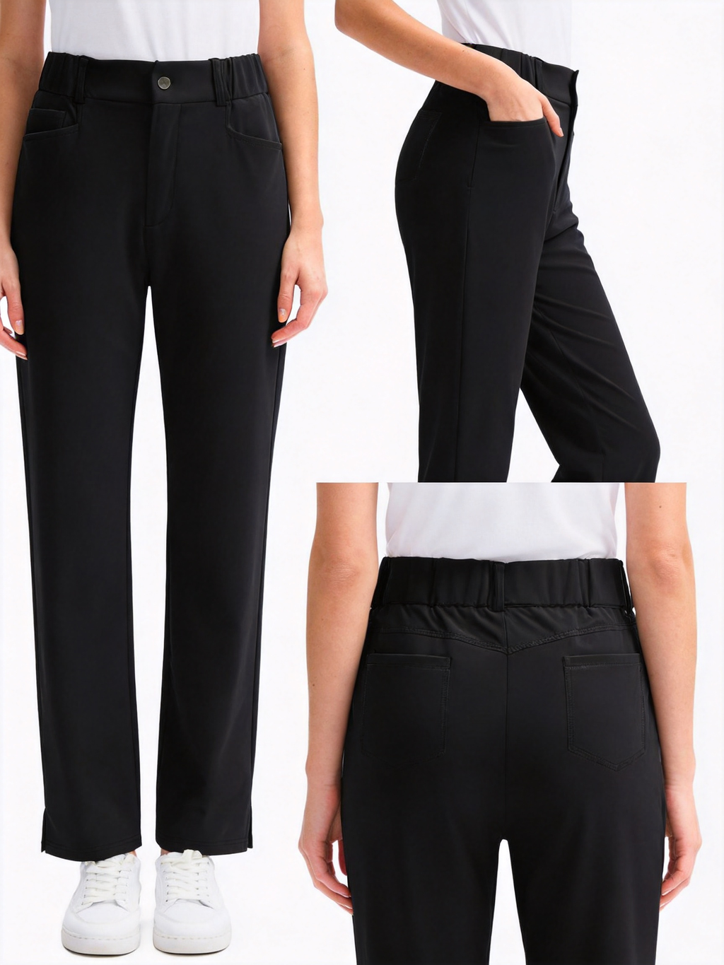 Women's High-Waisted Stretch Golf Pants | Slim Straight-Leg Athletic Trousers with Elastic Back Waistband &amp; Pockets